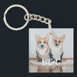 Cute Pet Photo with Monogram Key Ring<br><div class="desc">Cute Pet Photo with Monogram Keychain</div>