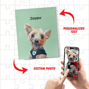 Cute Pet Photo with Pet Name Dog or Cat Portrait Jigsaw Puzzle