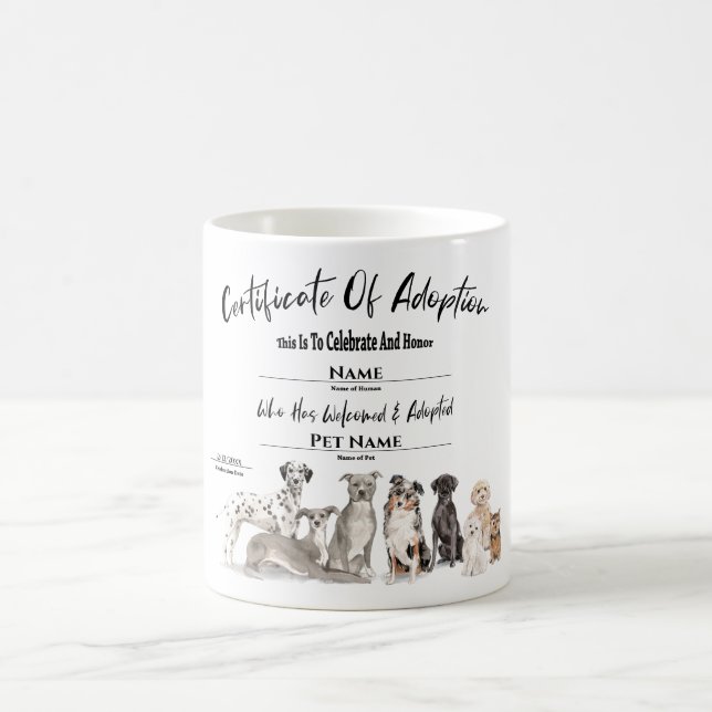 Cute Pet Puppy Dog Adoption Certificate  Coffee Mug (Center)