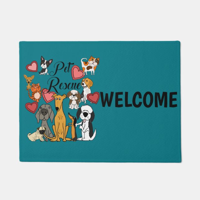 Cute Pet Rescue Love Cartoon Doormat (Front)