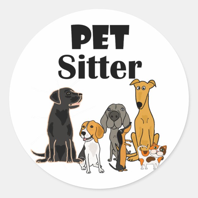Cute Pet Sitter Dog and Cat Cartoon Classic Round Sticker (Front)