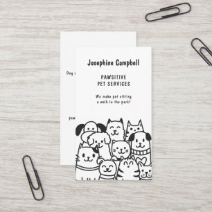 Cute Pet Sitter Dog Walker Groomer Black and White Business Card