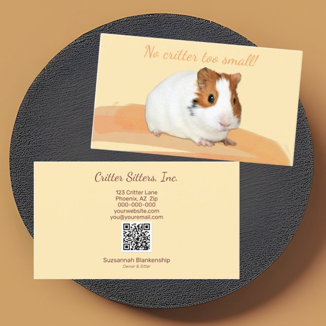 Cute Pet Sitter Guinea Pig QR Code Business Card (business card front and back design)