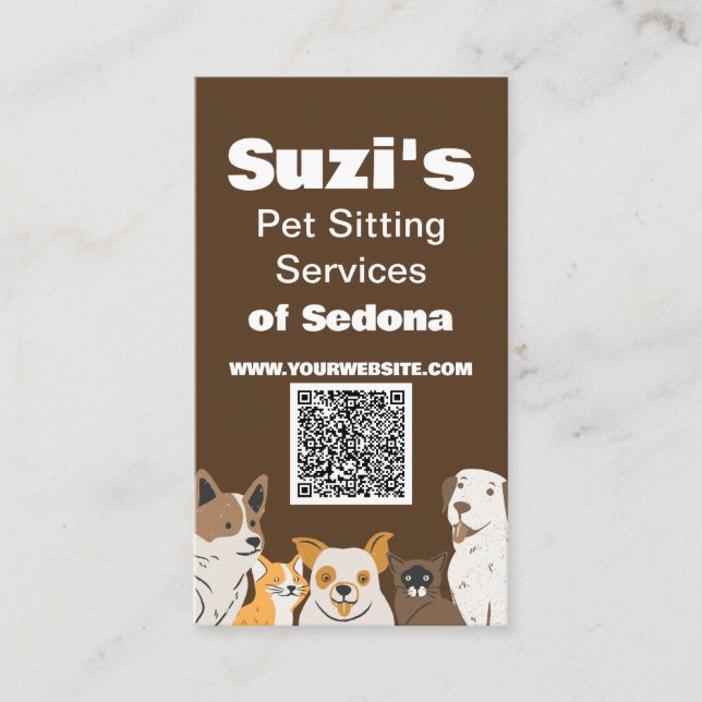 Cute Pet Sitting Dog Cat QR Code Business Card (Front)