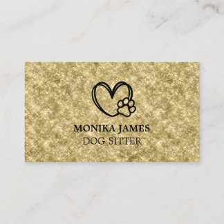Cute Pet Sitting Heart Dog Paws Logo Gold Glitter Business Card