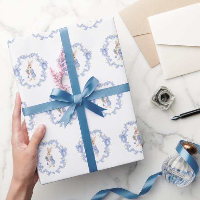 Cute Peter Rabbit Blue Baby Shower Wrapping Paper (Gifting)