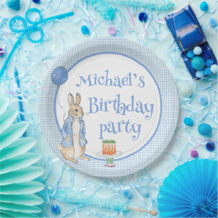Cute Peter Rabbit Plaid Boys Birthday Party Paper Plate