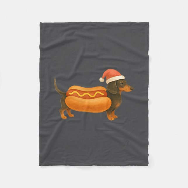 Cute Petite Christmas Funny Hot Dog Dachshund  Fleece Blanket (Front)