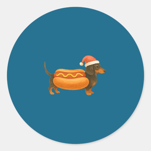 Cute Petite Christmas Funny Hot Dog Dachshund Prem Classic Round Sticker (Front)