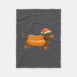 Cute Petite Christmas Funny Hot Dog Dachshund Prem Fleece Blanket