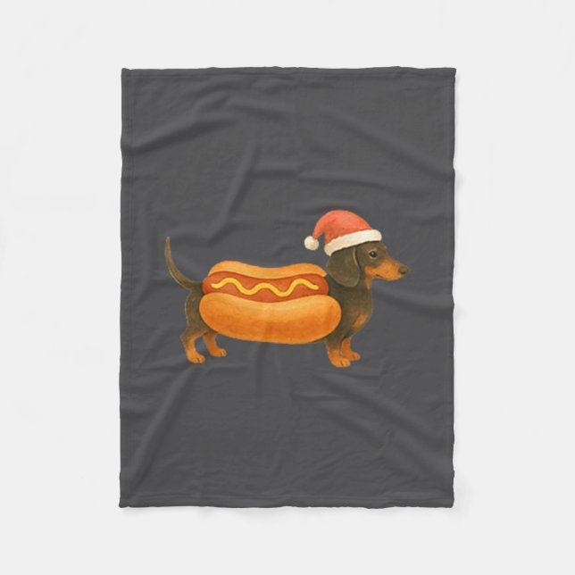 Cute Petite Christmas Funny Hot Dog Dachshund Prem Fleece Blanket (Front)