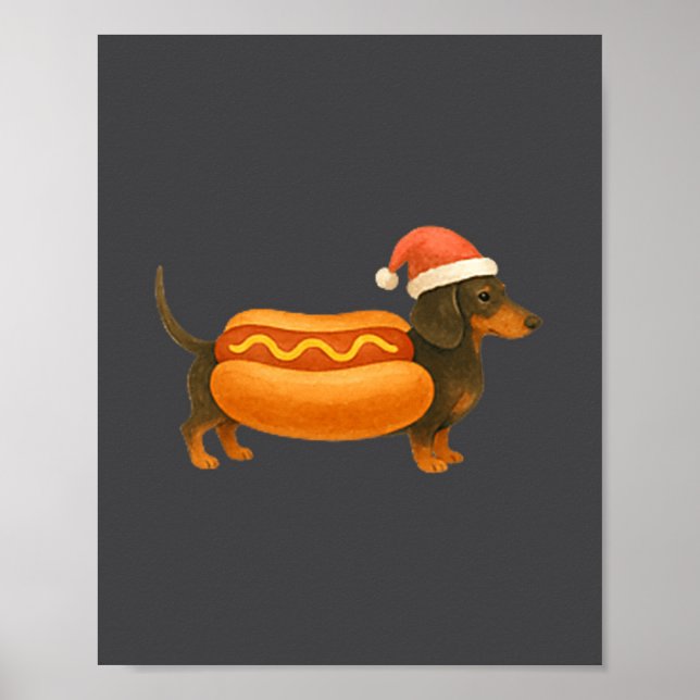Cute Petite Christmas Funny Hot Dog Dachshund Prem Poster (Front)