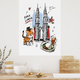 Cute Petronas Towers Kuala Lumpur Doodle Art Poster