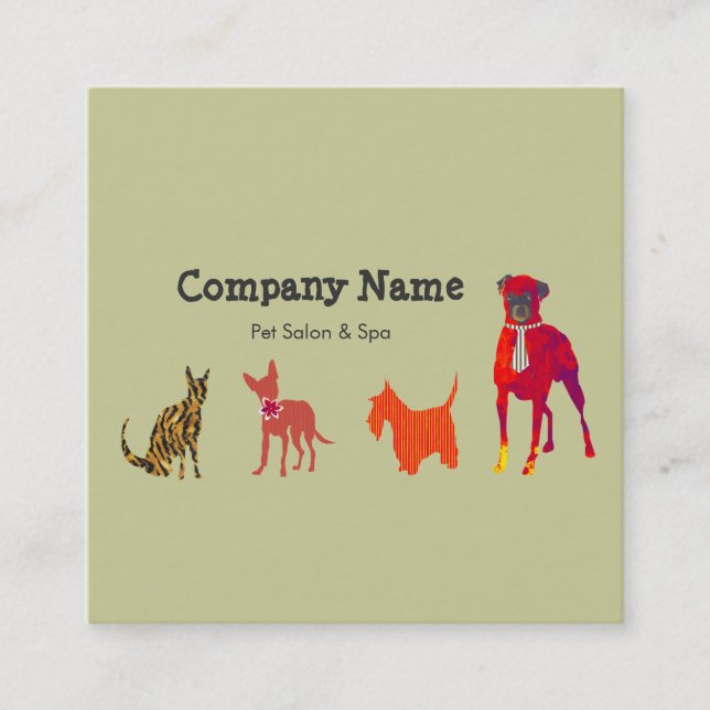 Cute Pets. Animal  Dogs  Cats Pet Salon Spa Square Business Card (Front)