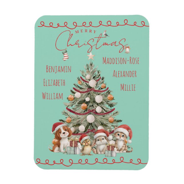 Cute Pets Watercolour Family Christmas Magnet  (Vertical)