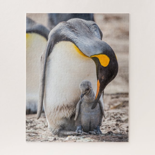 Cute Petting Penguin and Chick Jigsaw Puzzle (Vertical)