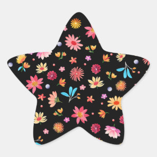 Cute Pettit Flowers on Black Star Sticker