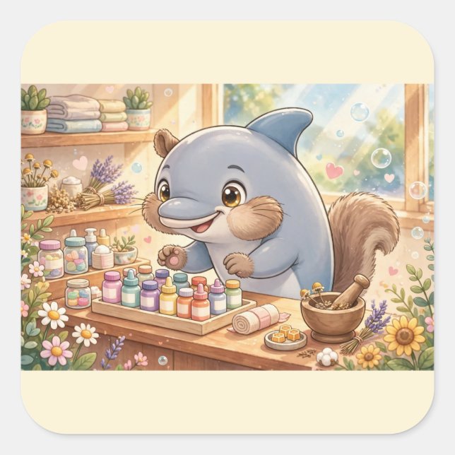 Cute Pharmacy Dolphin Squirrel Square Sticker (Front)