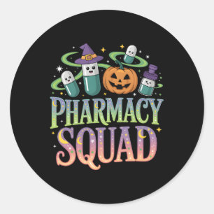 Cute Pharmacy Squad Halloween Pills Pumpkin Crew  Classic Round Sticker