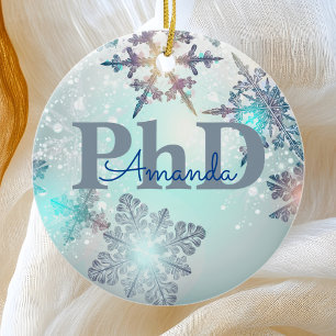 Cute PhD Graduation Personalised Name Blue  Ceramic Tree Decoration
