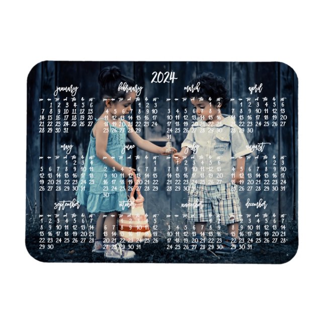Cute Photo 2024 Magnetic Calendar 3x4 Magnet (Horizontal)