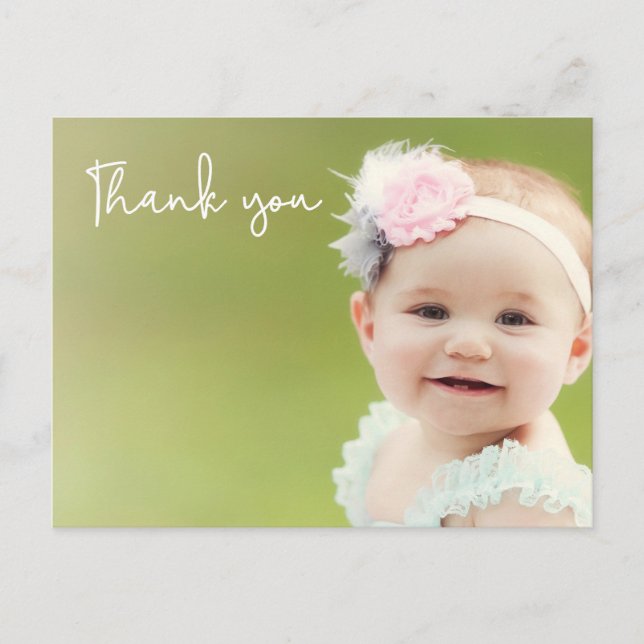 Cute Photo Baby Girl 1st Birthday Thank you  Postcard (Front)