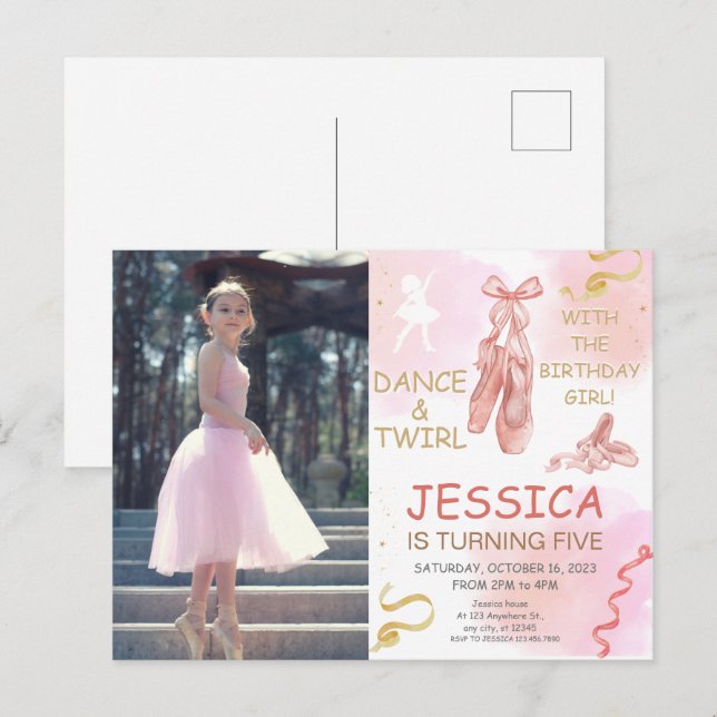 Cute photo Ballerina shoes for Girl Invitation Postcard (Front/Back)