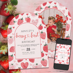 Cute Photo Berry First Birthday 1st birthday Invitation