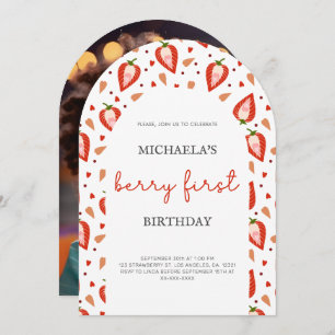 Cute Photo Berry First Birthday Arch Invitation