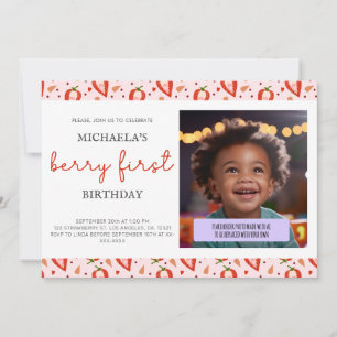 Cute Photo Berry First Birthday Invitation