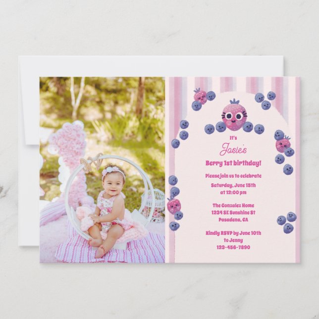 Cute Photo Berry First Birthday Kids Party Invitation (Front)