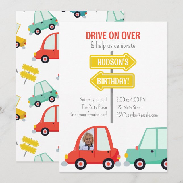 Cute Photo Cars Party Invitations (Front/Back)