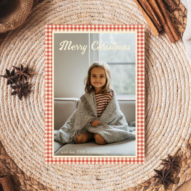 Cute Photo Christmas Family Red Plaid Gingham  Holiday Card (Creator Uploaded)