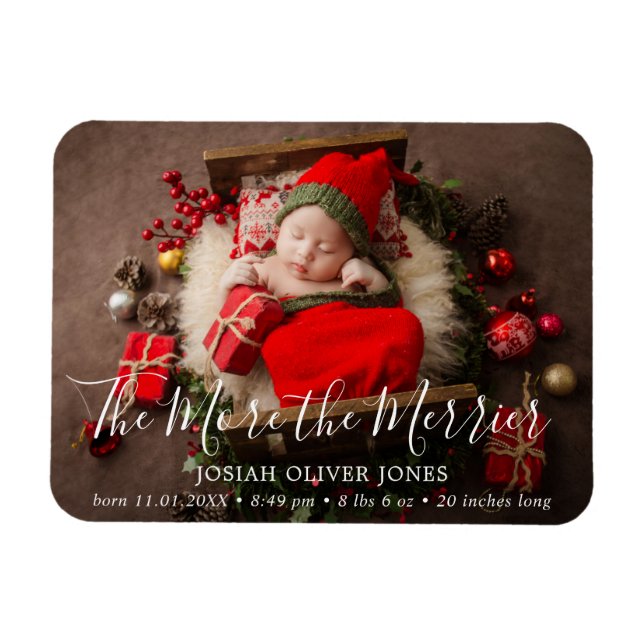 Cute Photo Christmas Holiday Birth Announcement Magnet (Horizontal)