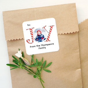 Cute Photo Christmas Joy Typography Square Sticker