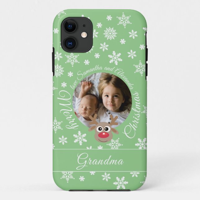 Cute Photo Christmas Reindeer White Script Teal Case-Mate iPhone Case (Back)