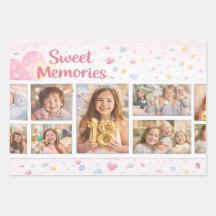 Cute Photo Collage Gift Wrap with Pastel Hearts