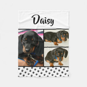 Cute Photo Collage Pet Dog Name Fleece Blanket