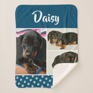 Cute Photo Collage Pet Dog Name Sherpa Blanket