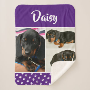 Cute Photo Collage Pet Dog Name Sherpa Blanket
