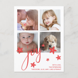 Cute Photo Collage Red Joy Christmas Holiday Postcard