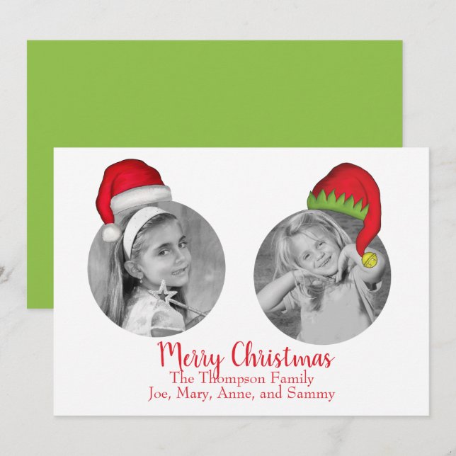 Cute Photo Collage Santa Claus Hat Christmas Holiday Card (Front/Back)