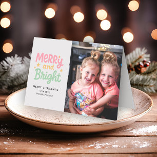 Cute Photo Colorful Modern Christmas Holiday Card