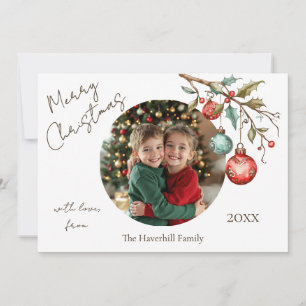 Cute Photo Elegant Script Watercolor Christmas  Holiday Card