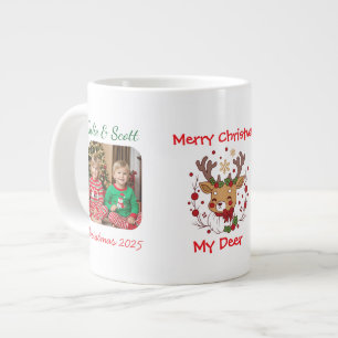 Cute Photo family with  DEER Green Personalize Large Coffee Mug