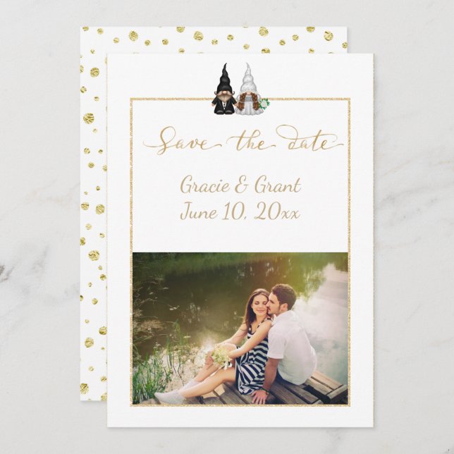 Cute Photo Gnome Flat Save The Date Card (Front/Back)