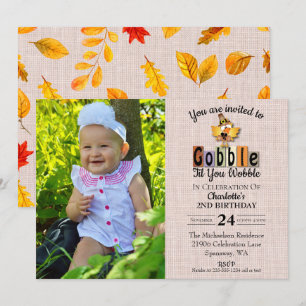 Cute Photo Gobble Til You Wobble Birthday Invitation