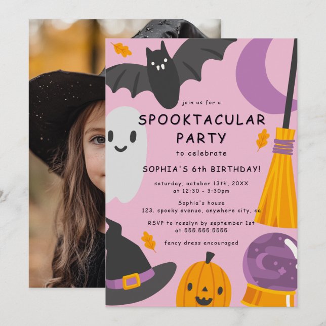 Cute Photo Halloween Kids Birthday Invitation (Front/Back)