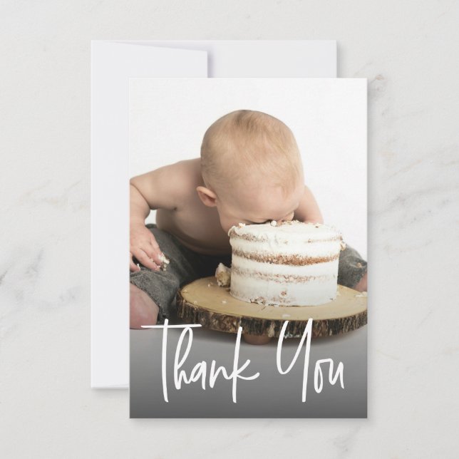 Cute photo handlettering 1st birthday Custom note Thank You Card (Front)