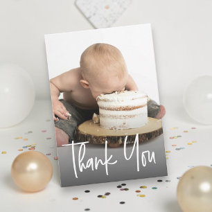 Cute photo handlettering 1st birthday Custom note Thank You Card